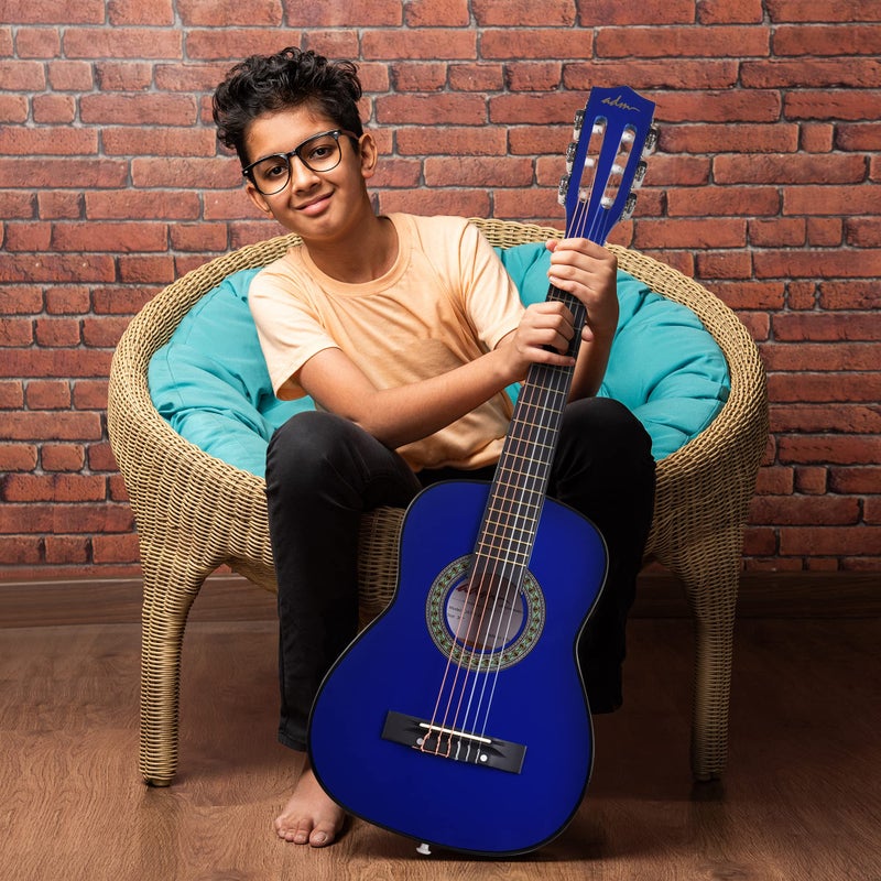 ADM Beginner Acoustic Classical Guitar 30 Inch Nylon Strings Wooden Guitar Bundle Kit for Kid Boy Girl Student Youth Guitarra Online Lessons with Gig Bag, Strap, Tuner, Extra Strings, Picks,Blue - Image 2